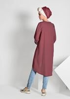Tesettür giyim PEMBE İŞLEME DETAYLI ASİMETRİK KESİM TUNİK 35071 