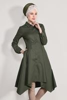 Tesettür giyim HAKİ T 39012 H Fashion-Erkek Yaka Uzun Tunik