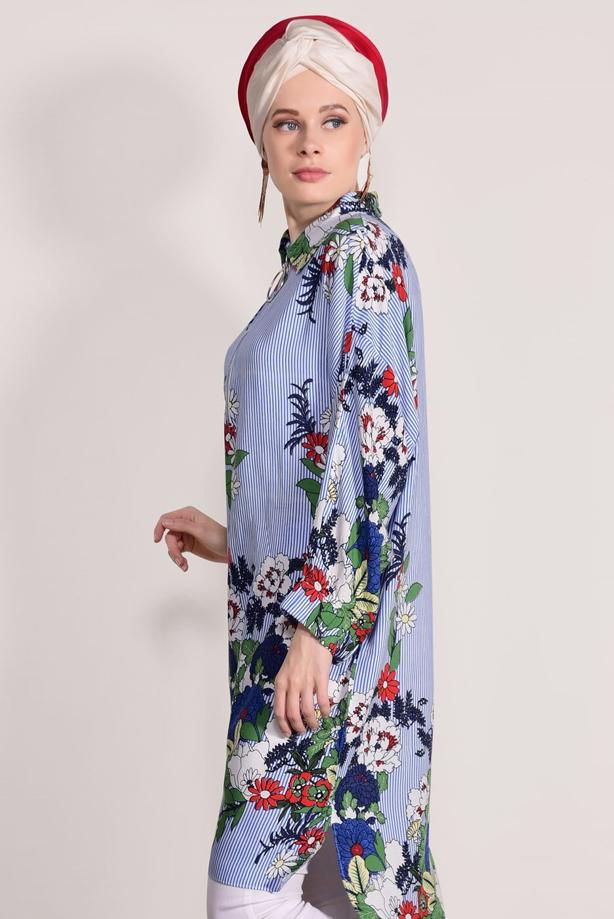 Hijab clothing  ZIPPER DETAILED FLORAL TUNIC 40016   - TRENDTESETTÜR