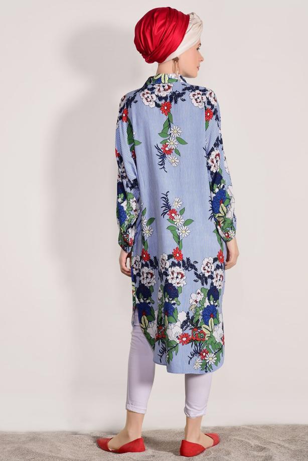 Hijab clothing  ZIPPER DETAILED FLORAL TUNIC 40016   - TRENDTESETTÜR