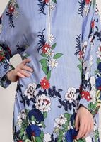 Tesettür giyim MAVİ T 40016 H Fashion-Fermuar Detaylı Çiçekli Tunik