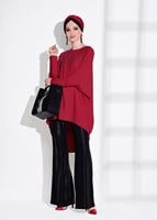 Tesettür giyim KIRMIZI T 41461 İkoll- Taş İşlemeli Tunik