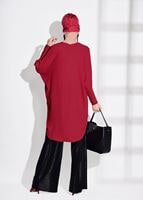 Tesettür giyim KIRMIZI T 41461 İkoll- Taş İşlemeli Tunik