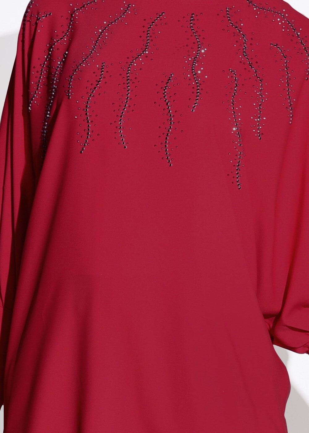 Tesettür giyim KIRMIZI T 41461 İkoll- Taş İşlemeli Tunik