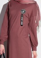 Tesettür giyim PEMBE T 42861 İkoll-Arma Detaylı Uzun Tunik