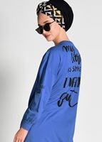 Tesettür giyim LACİVERT YANLARI YIRTMAÇLI BASKI DETAYLI TUNİK 42871