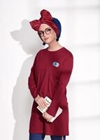 Tesettür giyim KIRMIZI BASKI DETAYLI PENYE TUNİK 43515 