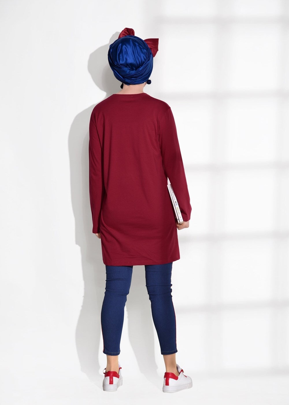 Tesettür giyim KIRMIZI BASKI DETAYLI PENYE TUNİK 43515 