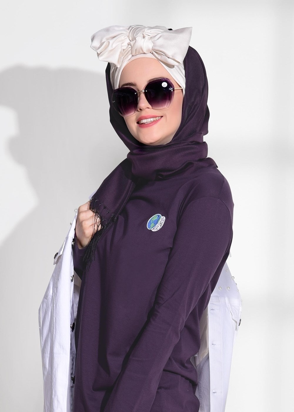 Tesettür giyim MOR BASKI DETAYLI PENYE TUNİK 43515 