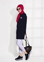 Tesettür giyim LACİVERT BASKI DETAYLI PENYE TUNİK 43515 