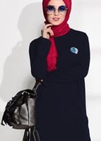 Tesettür giyim LACİVERT BASKI DETAYLI PENYE TUNİK 43515 