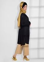 Tesettür giyim SİYAH T 52081 Lafaba- Boncuk İşlemeli İnce Penye Hırka