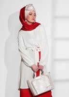 Tesettür giyim EKRU T 52081 Lafaba- Boncuk İşlemeli İnce Penye Hırka