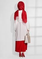 Tesettür giyim EKRU T 52081 Lafaba- Boncuk İşlemeli İnce Penye Hırka