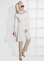 Tesettür giyim KREM T 52781 Elegance- Güpür Detaylı Tunik
