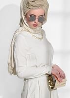 Tesettür giyim KREM T 52781 Elegance- Güpür Detaylı Tunik