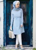 Tesettür giyim MAVİ T 52781 Elegance- Güpür Detaylı Tunik