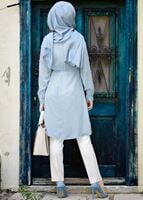 Tesettür giyim MAVİ T 52781 Elegance- Güpür Detaylı Tunik