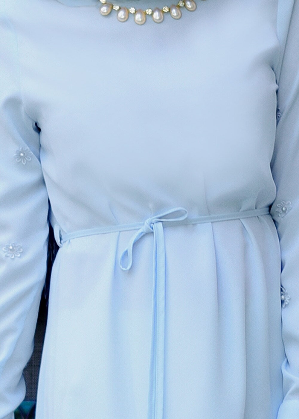 Tesettür giyim MAVİ T 52781 Elegance- Güpür Detaylı Tunik