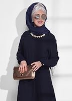 Tesettür giyim LACİVERT T 52781 Elegance- Güpür Detaylı Tunik