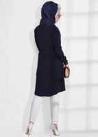 Tesettür giyim LACİVERT T 52781 Elegance- Güpür Detaylı Tunik