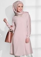 Tesettür giyim PUDRA T 52781 Elegance- Güpür Detaylı Tunik