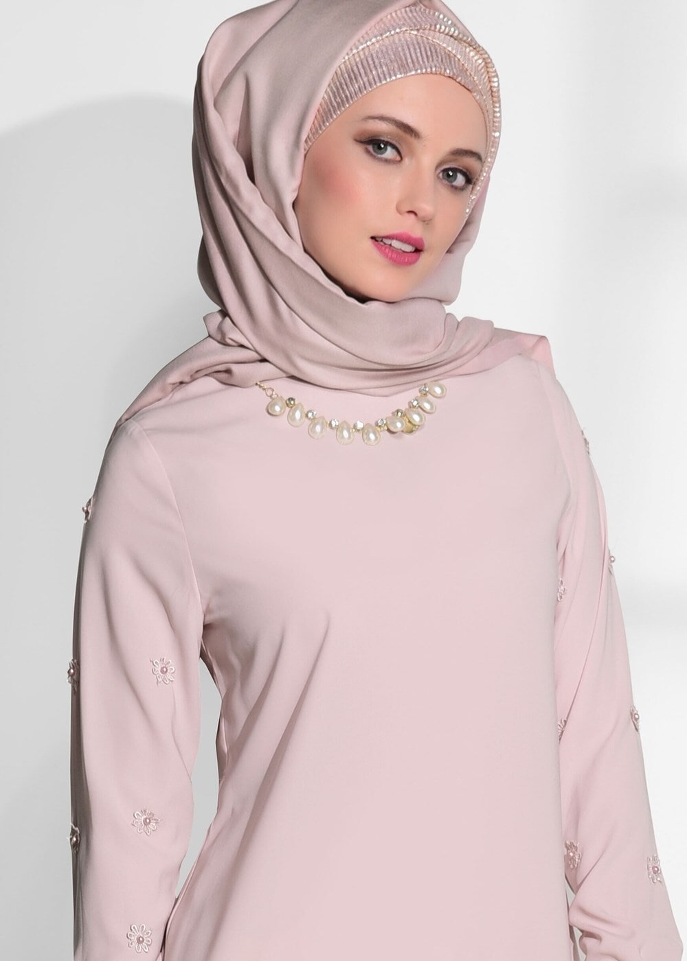 Tesettür giyim PUDRA T 52781 Elegance- Güpür Detaylı Tunik
