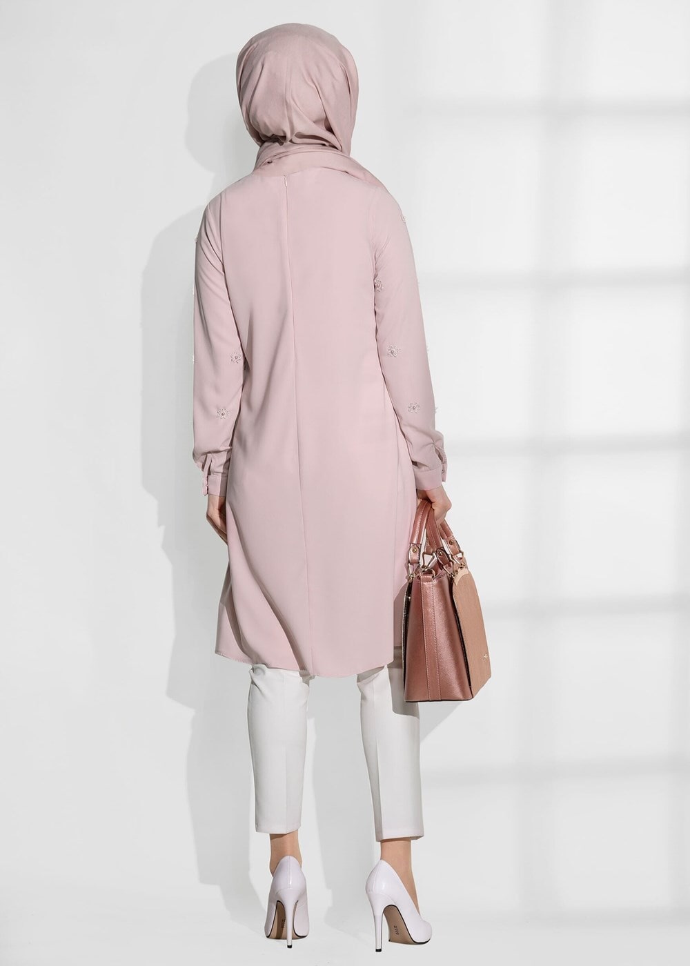 Tesettür giyim PUDRA T 52781 Elegance- Güpür Detaylı Tunik