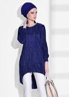 Tesettür giyim LACİVERT T 52961 İkoll- Piliseli Tunik