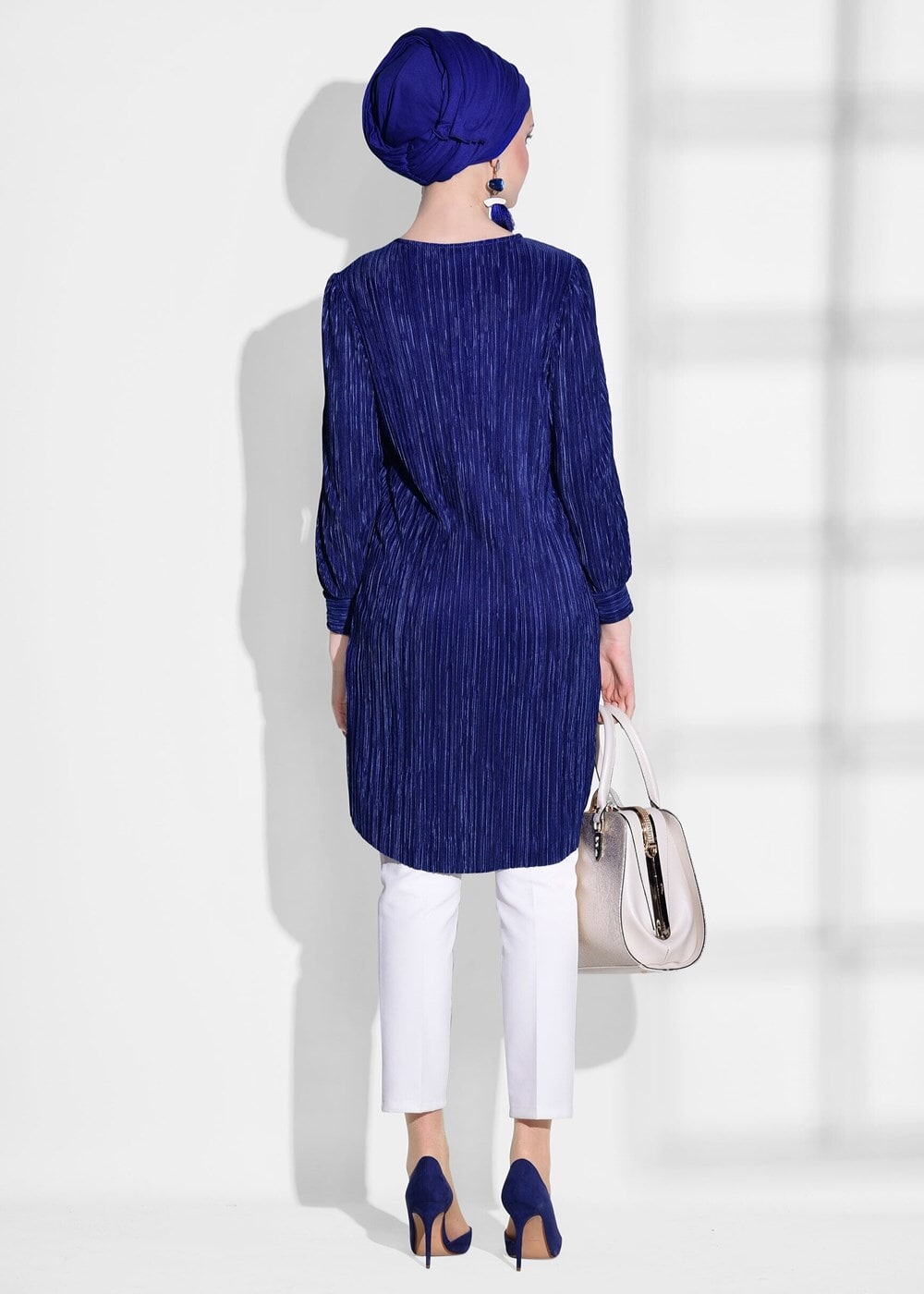 Tesettür giyim LACİVERT T 52961 İkoll- Piliseli Tunik