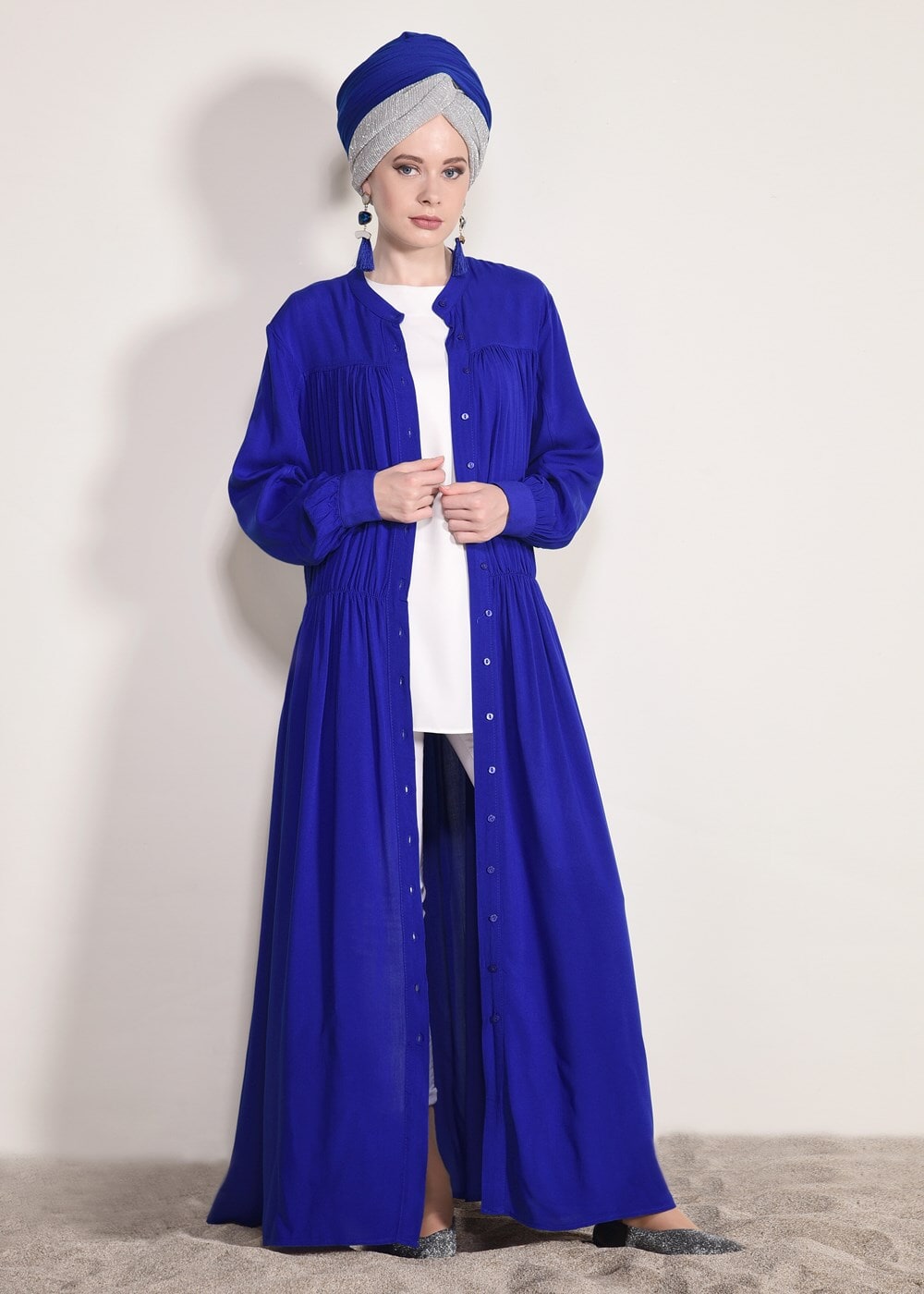 Hijab clothing NAVY BLUE BUTTON DETAILED LONG TUNIC 54032