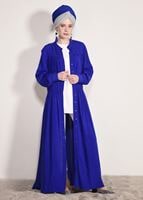Hijab clothing NAVY BLUE BUTTON DETAILED LONG TUNIC 54032