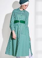 Hijab clothing WHITE STRIPED BELTED LONG TUNIC 55012