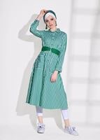 Hijab clothing WHITE STRIPED BELTED LONG TUNIC 55012
