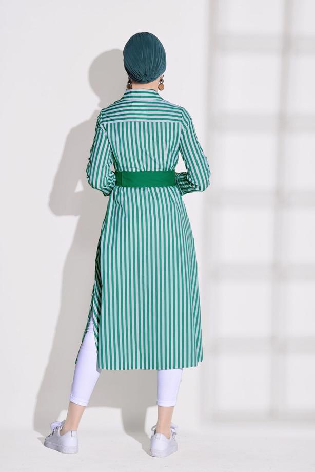 Hijab clothing  STRIPED BELTED LONG TUNIC 55012 - TRENDTESETTÜR