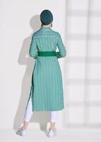 Hijab clothing WHITE STRIPED BELTED LONG TUNIC 55012