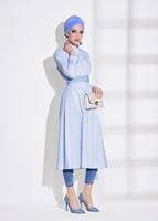 Hijab clothing BLUE STRIPED BELTED LONG TUNIC 55012
