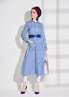 Hijab clothing NAVY BLUE STRIPED BELTED LONG TUNIC 55012