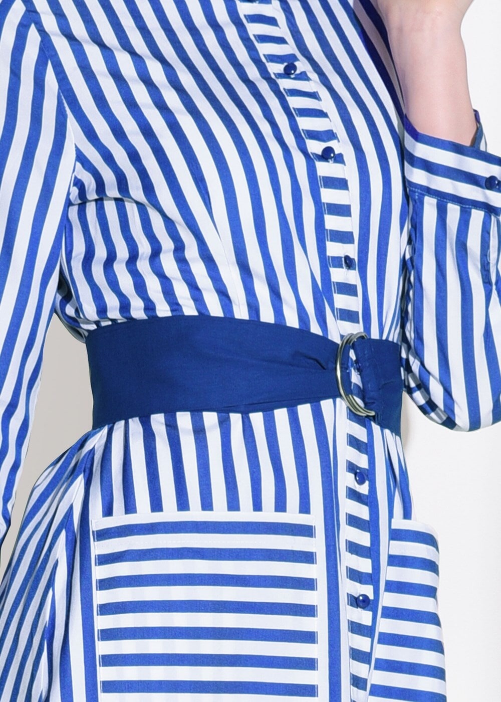 Hijab clothing NAVY BLUE STRIPED BELTED LONG TUNIC 55012