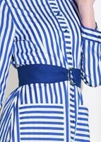 Tesettür giyim LACİVERT ÇİZGİ DESENLİ KEMERLİ UZUN TUNİK 55012 