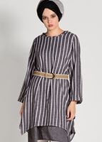 Hijab clothing BLACK  ASYMMETRIC CUT STRIPE TUNIC ALLDAY T 56108 