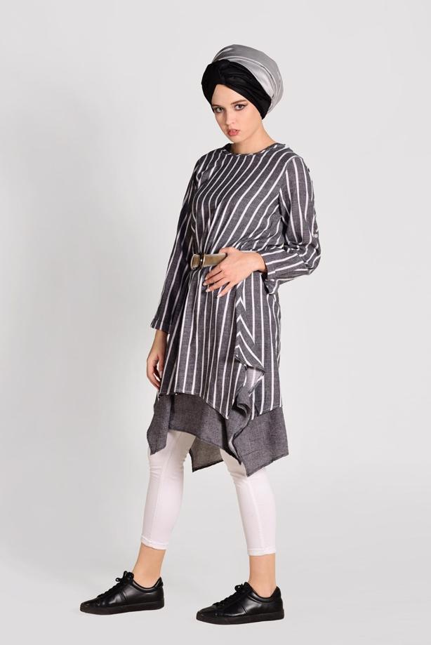 Hijab clothing   ASYMMETRIC CUT STRIPE TUNIC ALLDAY T 56108  - TRENDTESETTÜR