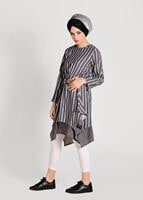 Hijab clothing BLACK  ASYMMETRIC CUT STRIPE TUNIC ALLDAY T 56108 