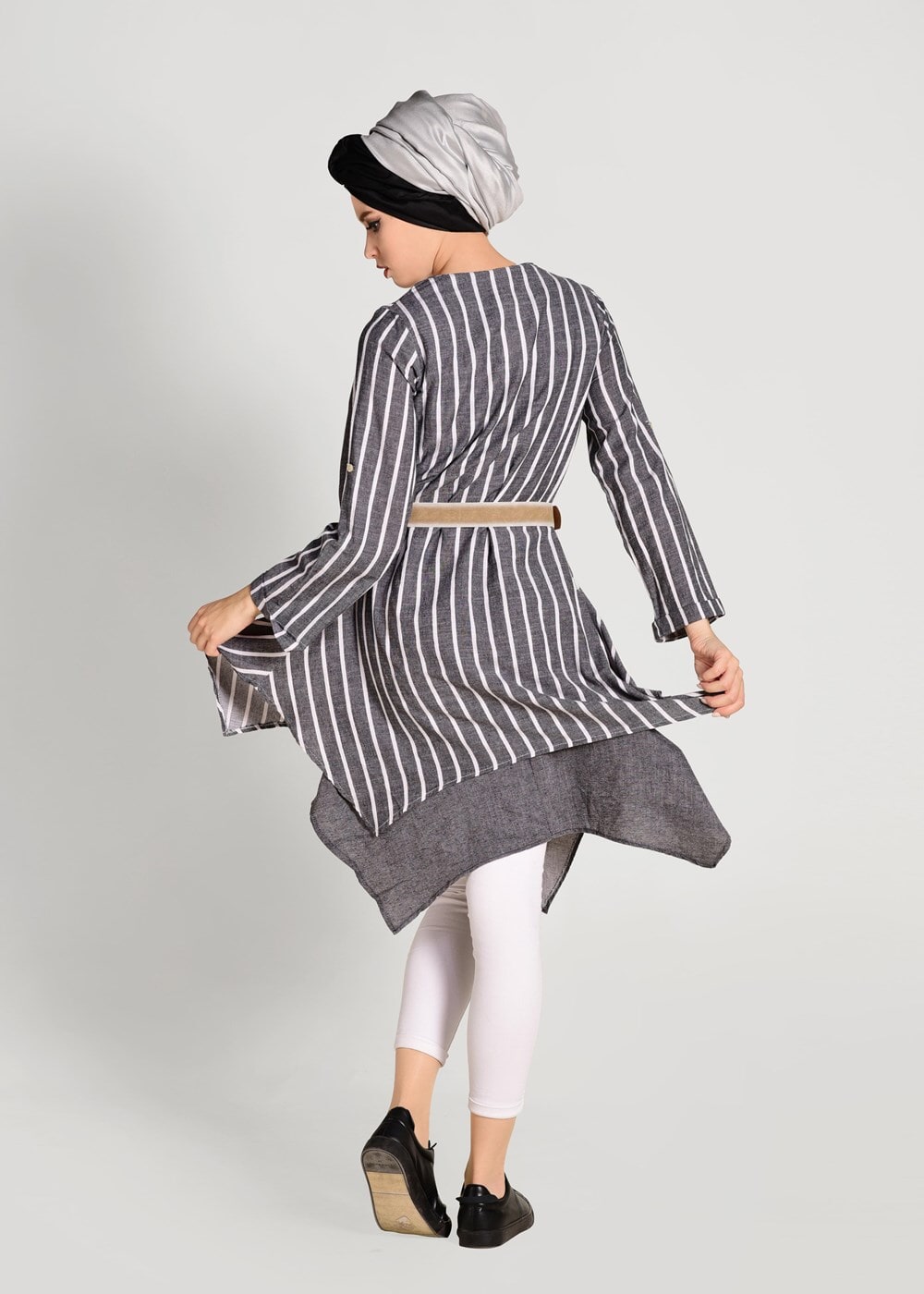 Hijab clothing BLACK  ASYMMETRIC CUT STRIPE TUNIC ALLDAY T 56108 