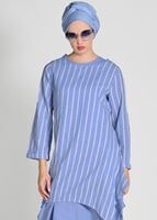 Tesettür giyim MAVİ ASİMETRİK KESİM ÇİZGİLİ 2&prime;Lİ TUNİK 56108 