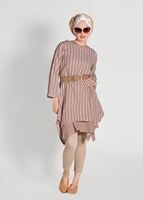 Tesettür giyim TURUNCU ASİMETRİK KESİM ÇİZGİLİ 2&prime;Lİ TUNİK 56108 