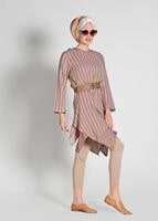 Tesettür giyim TURUNCU ASİMETRİK KESİM ÇİZGİLİ 2&prime;Lİ TUNİK 56108 