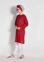 Tesettür giyim KIRMIZI YANLARI YIRTMAÇLI TUNİK 56771 