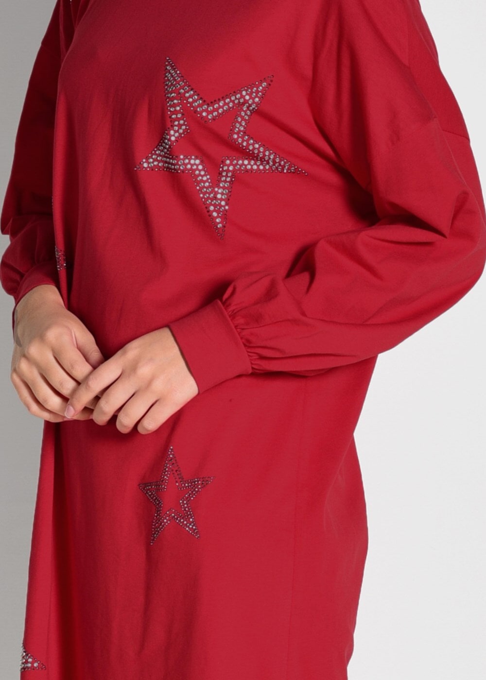 Tesettür giyim KIRMIZI YANLARI YIRTMAÇLI TUNİK 56771 