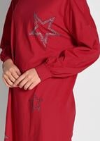 Tesettür giyim KIRMIZI YANLARI YIRTMAÇLI TUNİK 56771 